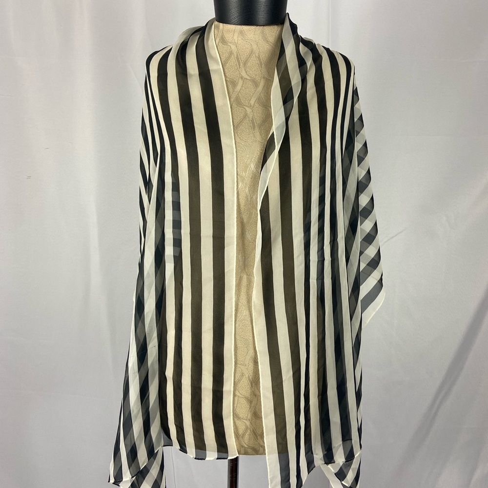 ECHO Signature Blue and White Striped Silk Shawl Scarf